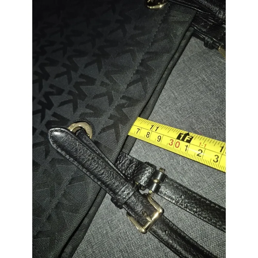 Michael Kors Black Leather Monogram Jet Set Grab Shoulder Tote Bag